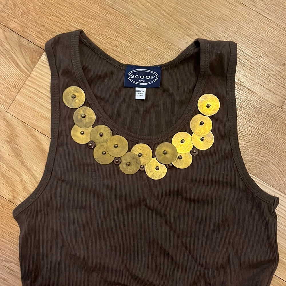 Scoop NYC brown and gold embellished tank (RARE!!!)